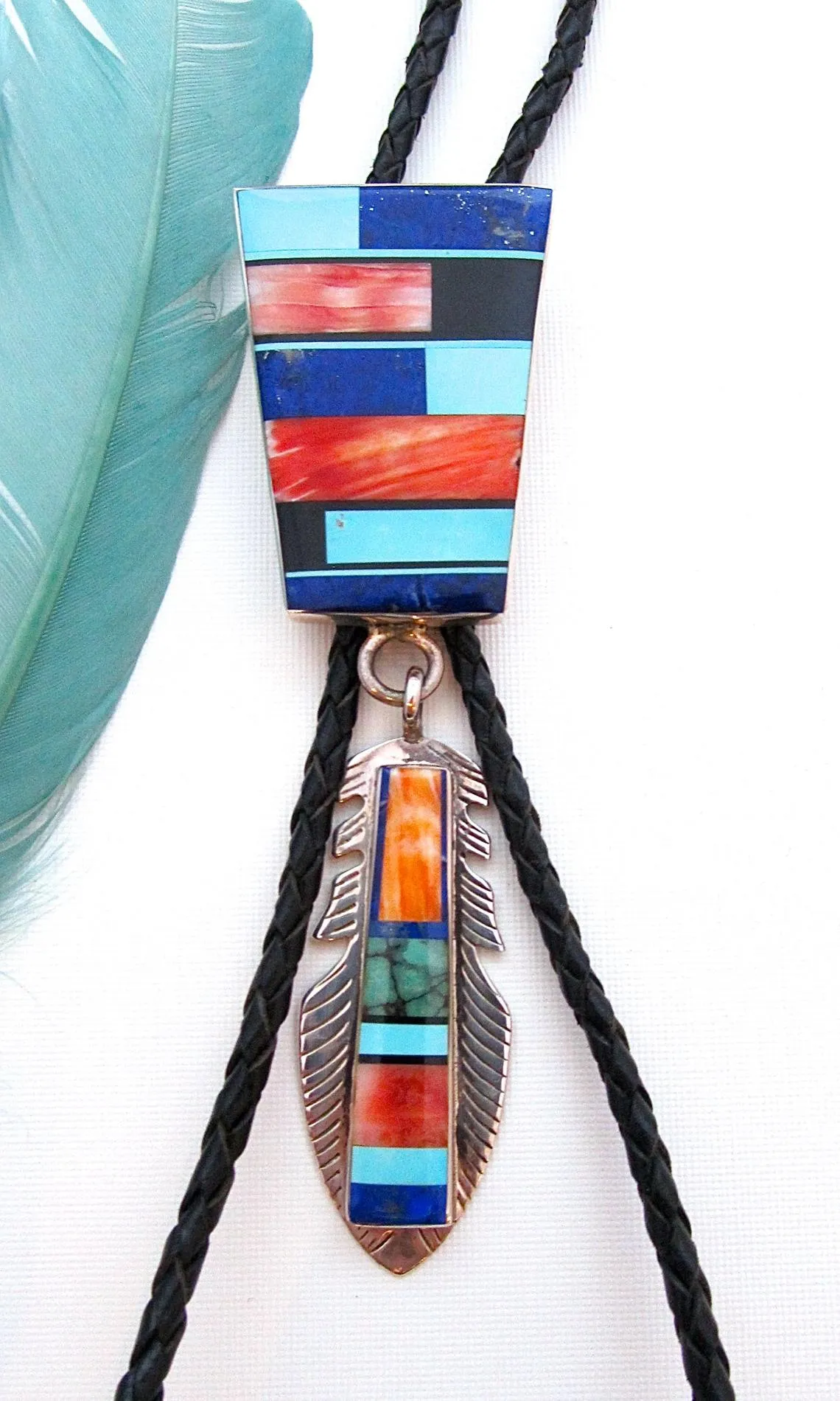 FRANK YELLOWHORSE Navajo Inlay Pendant Bolo Tie