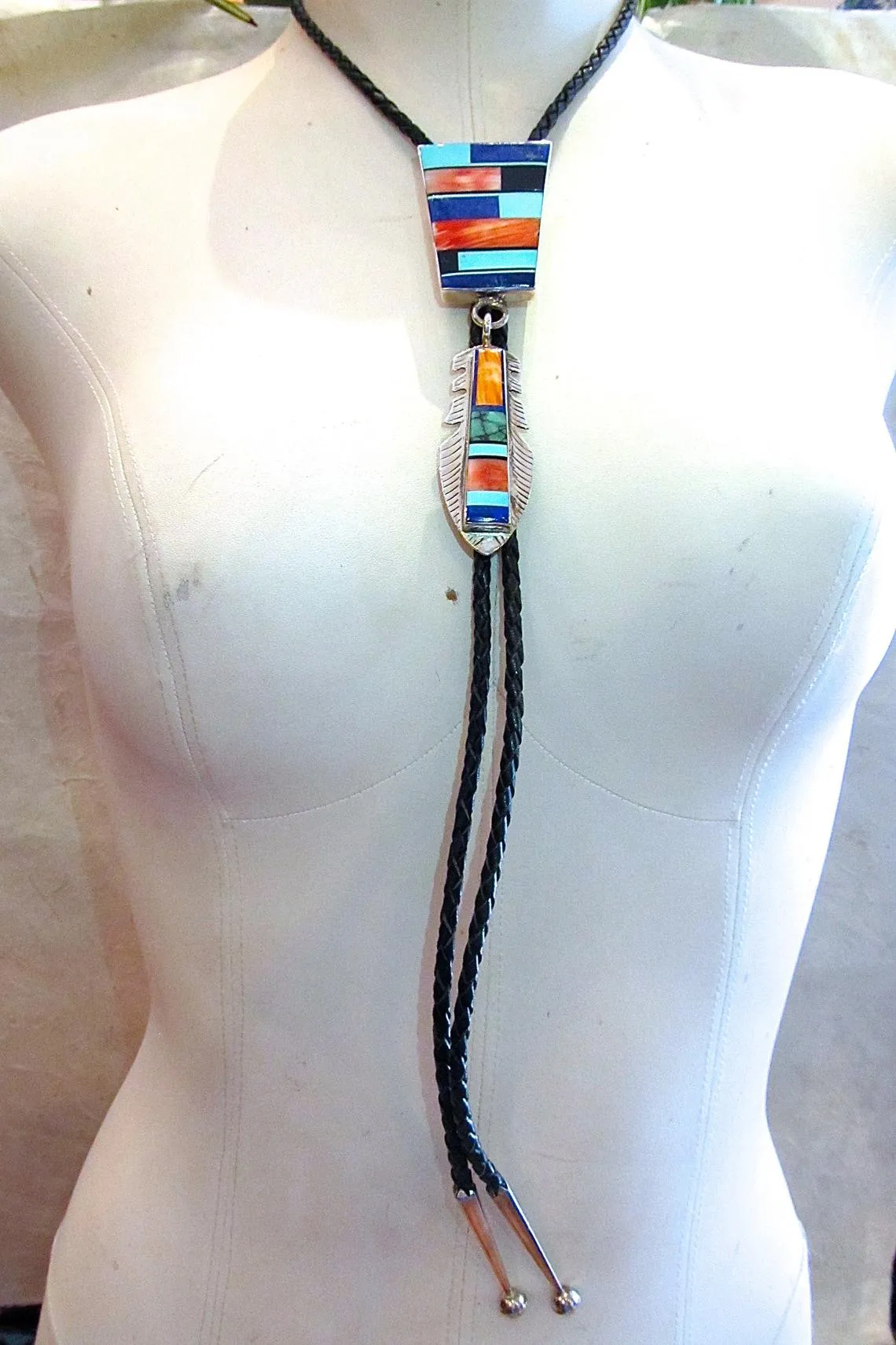 FRANK YELLOWHORSE Navajo Inlay Pendant Bolo Tie