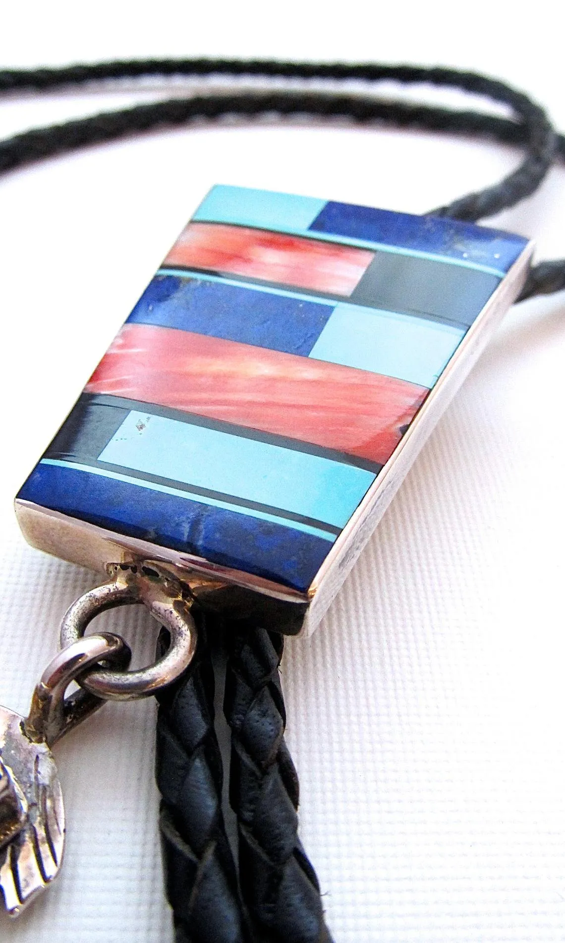 FRANK YELLOWHORSE Navajo Inlay Pendant Bolo Tie