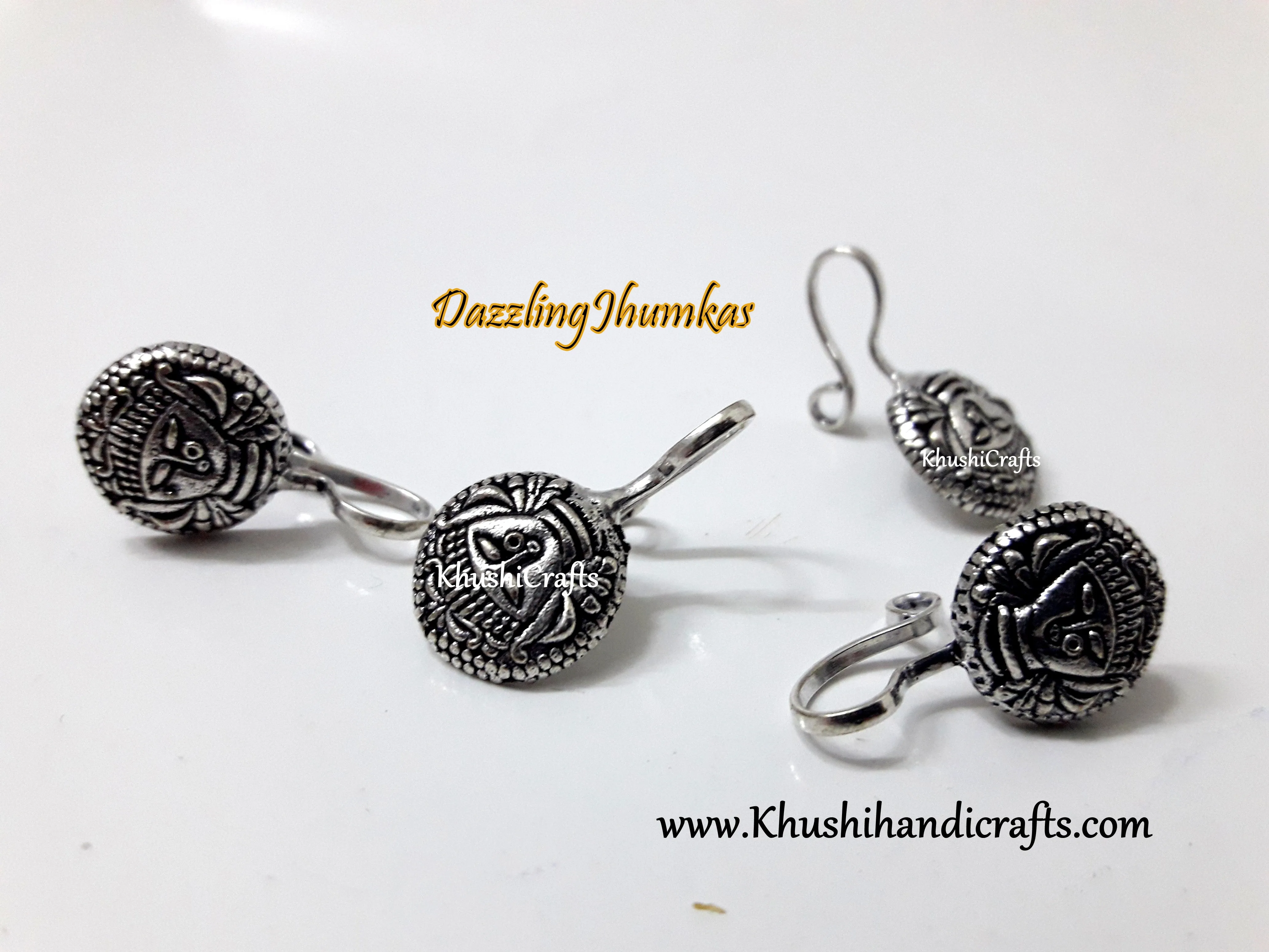 German Silver Oxidised Durga Nose pins/rings Pattern 1