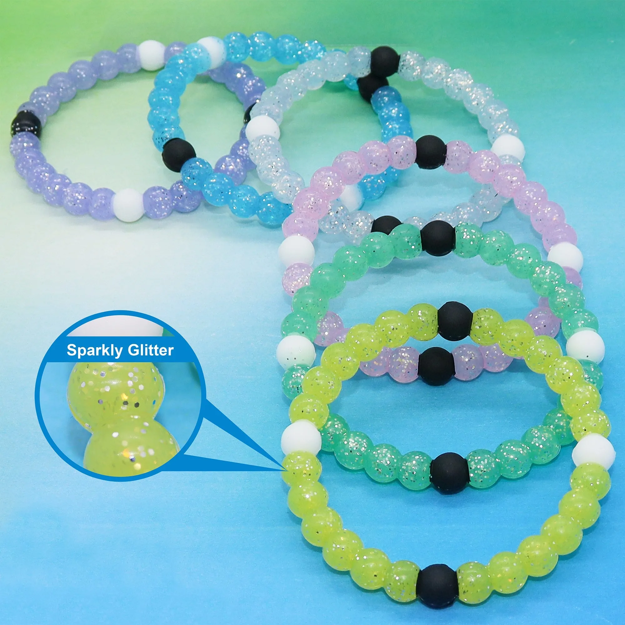 Glitter Beaded Bubble Bracelets - 6 Pack