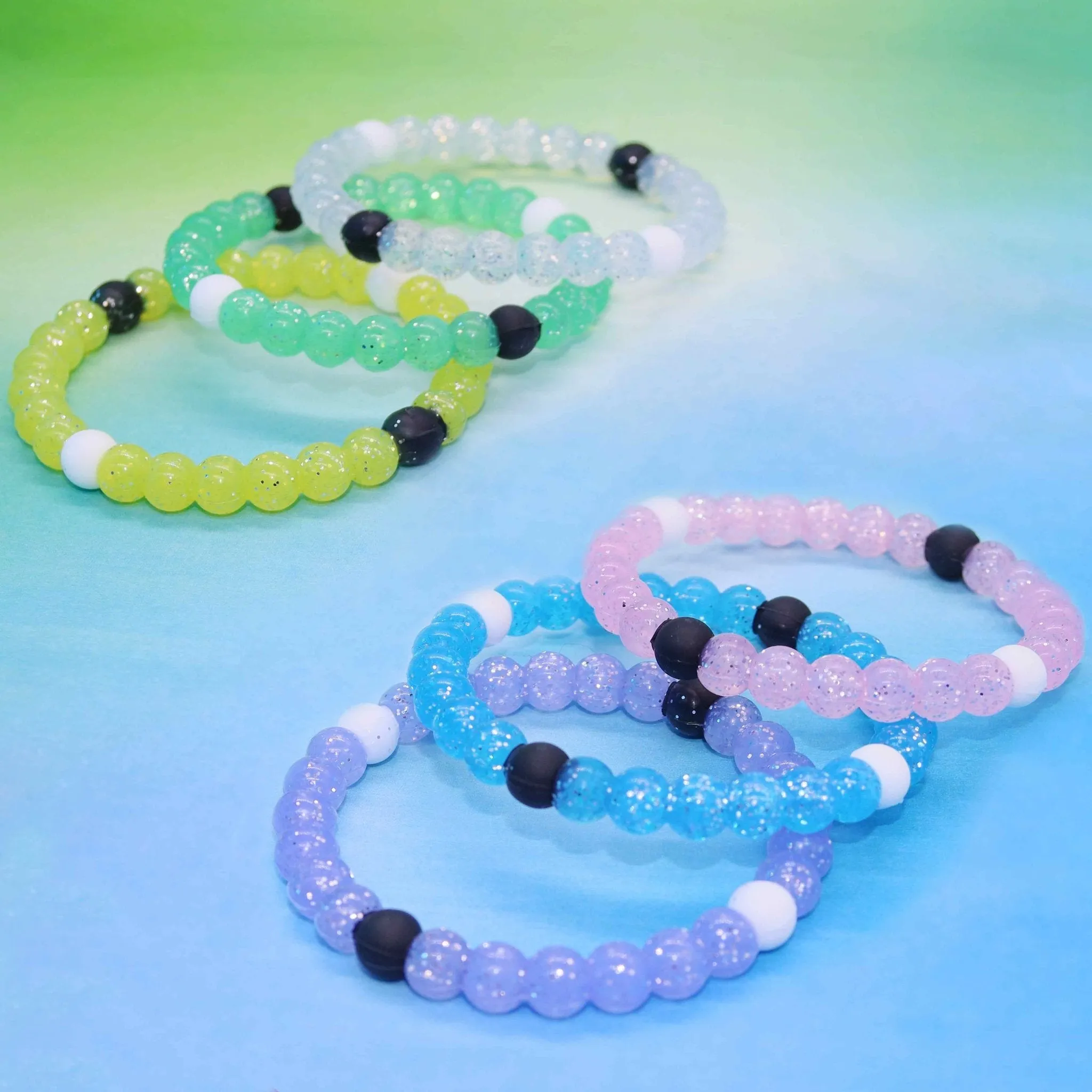 Glitter Beaded Bubble Bracelets - 6 Pack