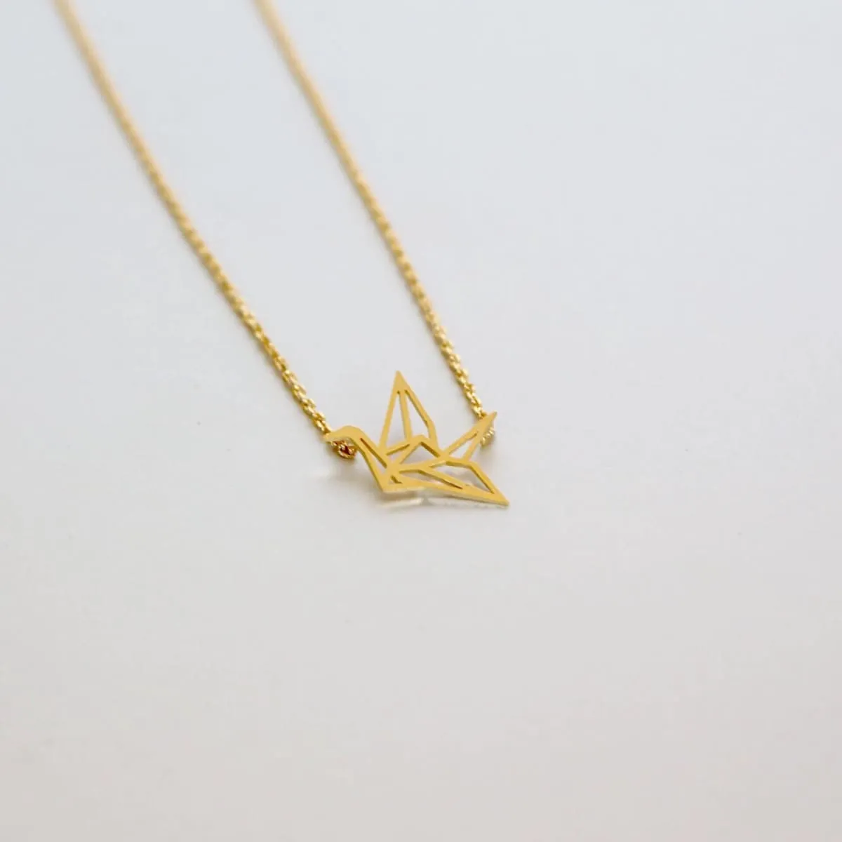 Gold Crane Charm Necklace, Gold Charm, Gold Dipped Necklace, Minimalist Necklace, Delicate Chain Necklace,Gift Necklace MN98