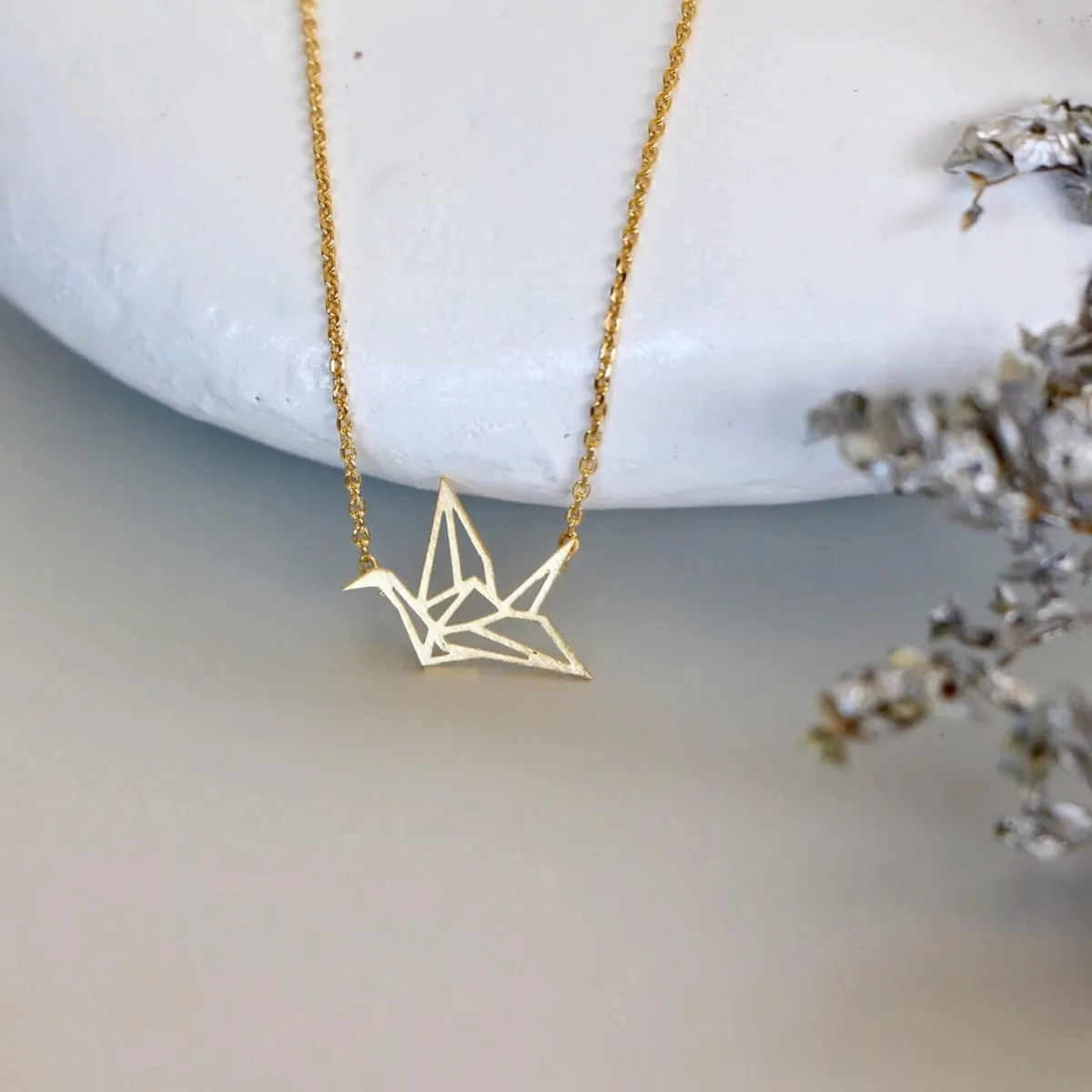 Gold Crane Charm Necklace, Gold Charm, Gold Dipped Necklace, Minimalist Necklace, Delicate Chain Necklace,Gift Necklace MN98