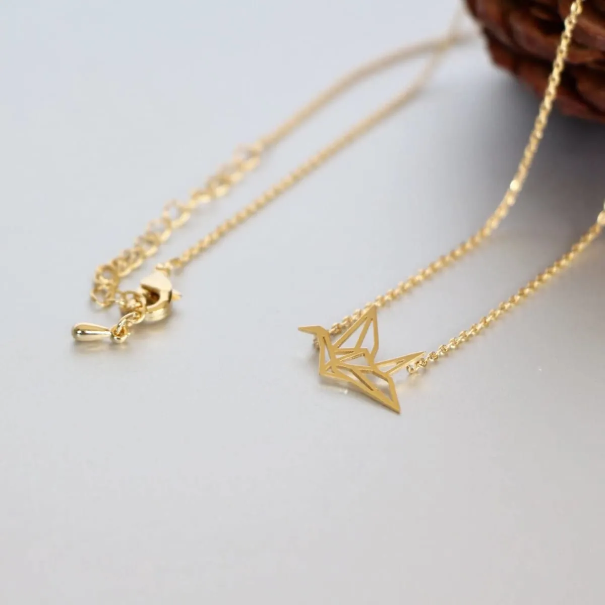 Gold Crane Charm Necklace, Gold Charm, Gold Dipped Necklace, Minimalist Necklace, Delicate Chain Necklace,Gift Necklace MN98