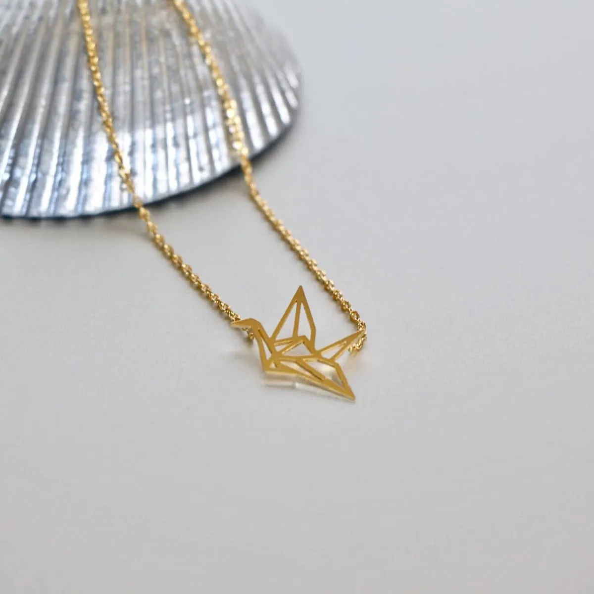 Gold Crane Charm Necklace, Gold Charm, Gold Dipped Necklace, Minimalist Necklace, Delicate Chain Necklace,Gift Necklace MN98