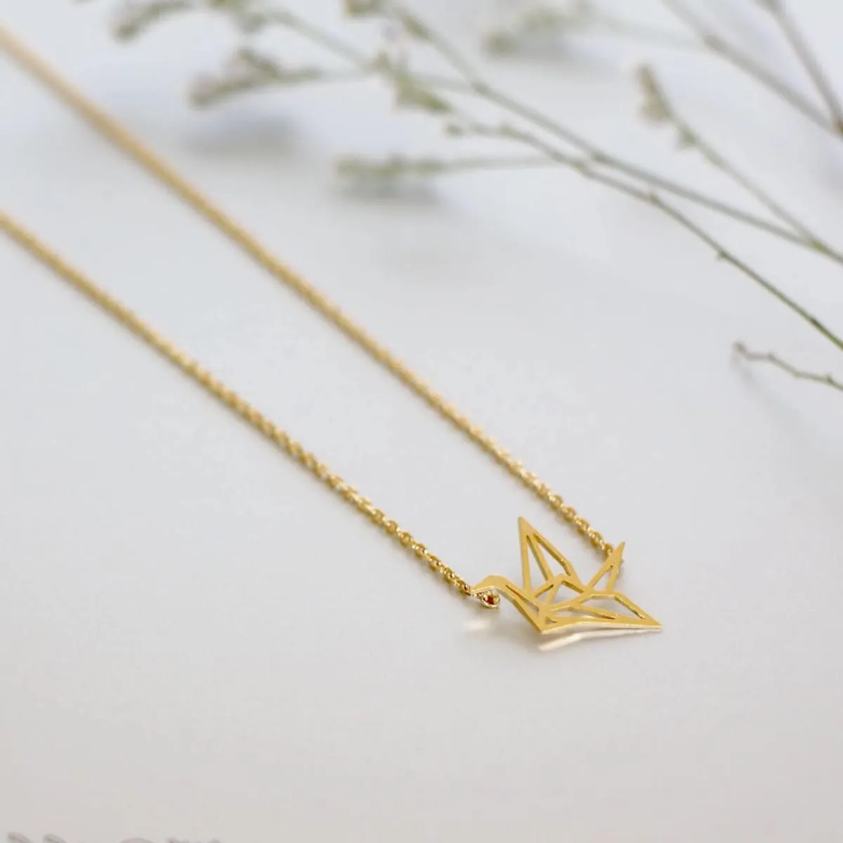 Gold Crane Charm Necklace, Gold Charm, Gold Dipped Necklace, Minimalist Necklace, Delicate Chain Necklace,Gift Necklace MN98