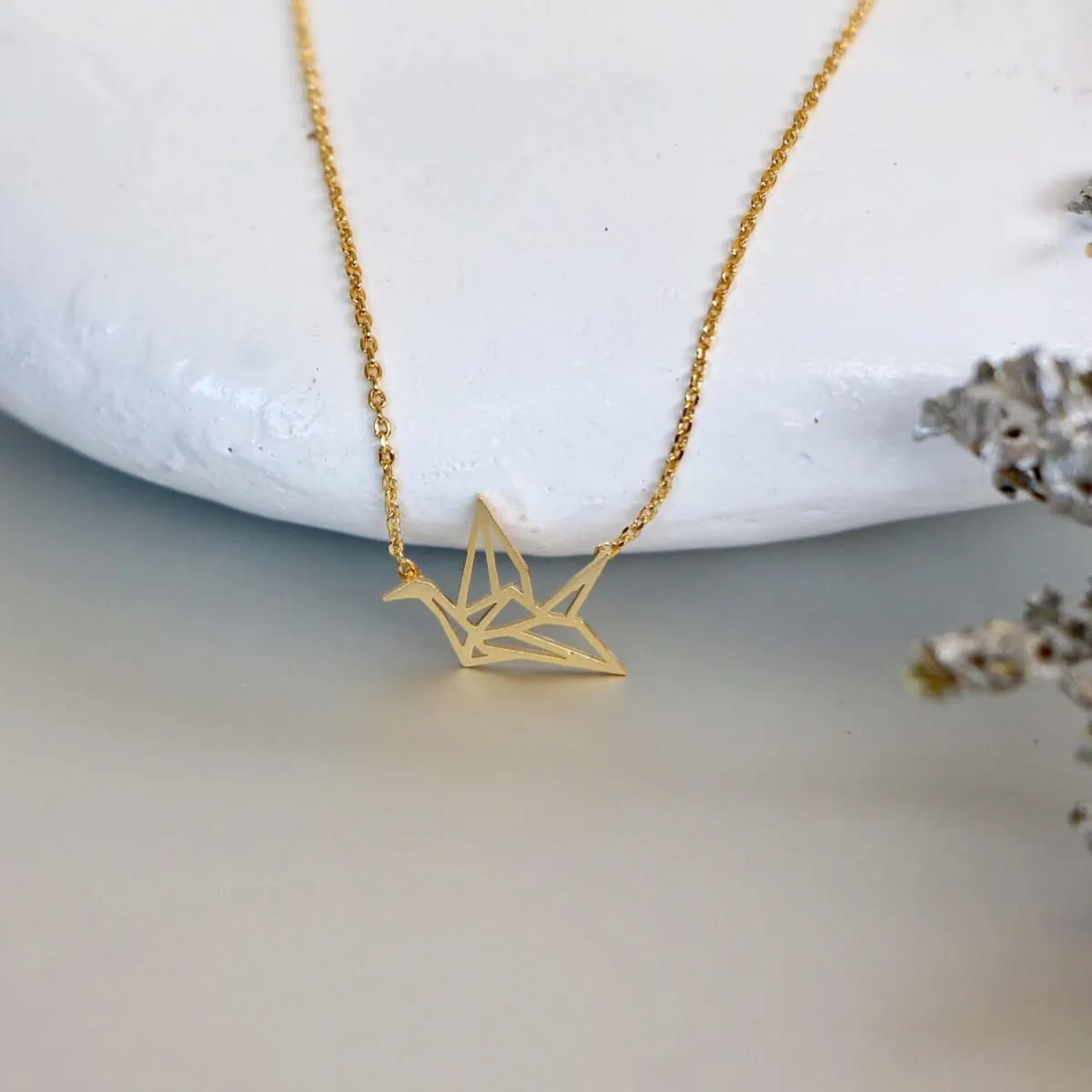 Gold Crane Charm Necklace, Gold Charm, Gold Dipped Necklace, Minimalist Necklace, Delicate Chain Necklace,Gift Necklace MN98