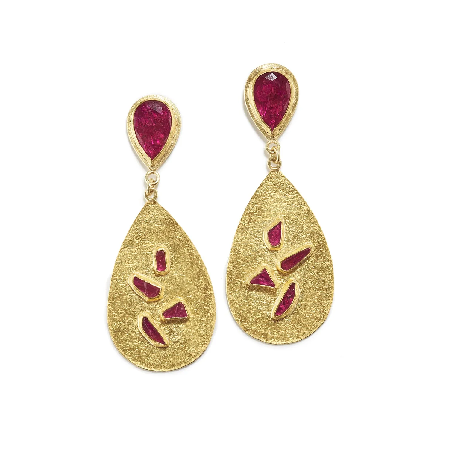 Gold Drop Earrings with Ruby