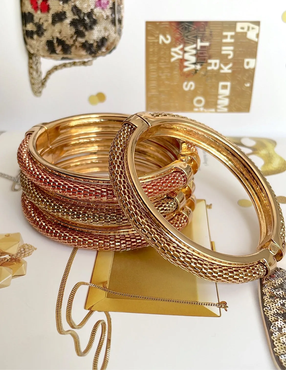 Gold plated mesh bangle bracelets