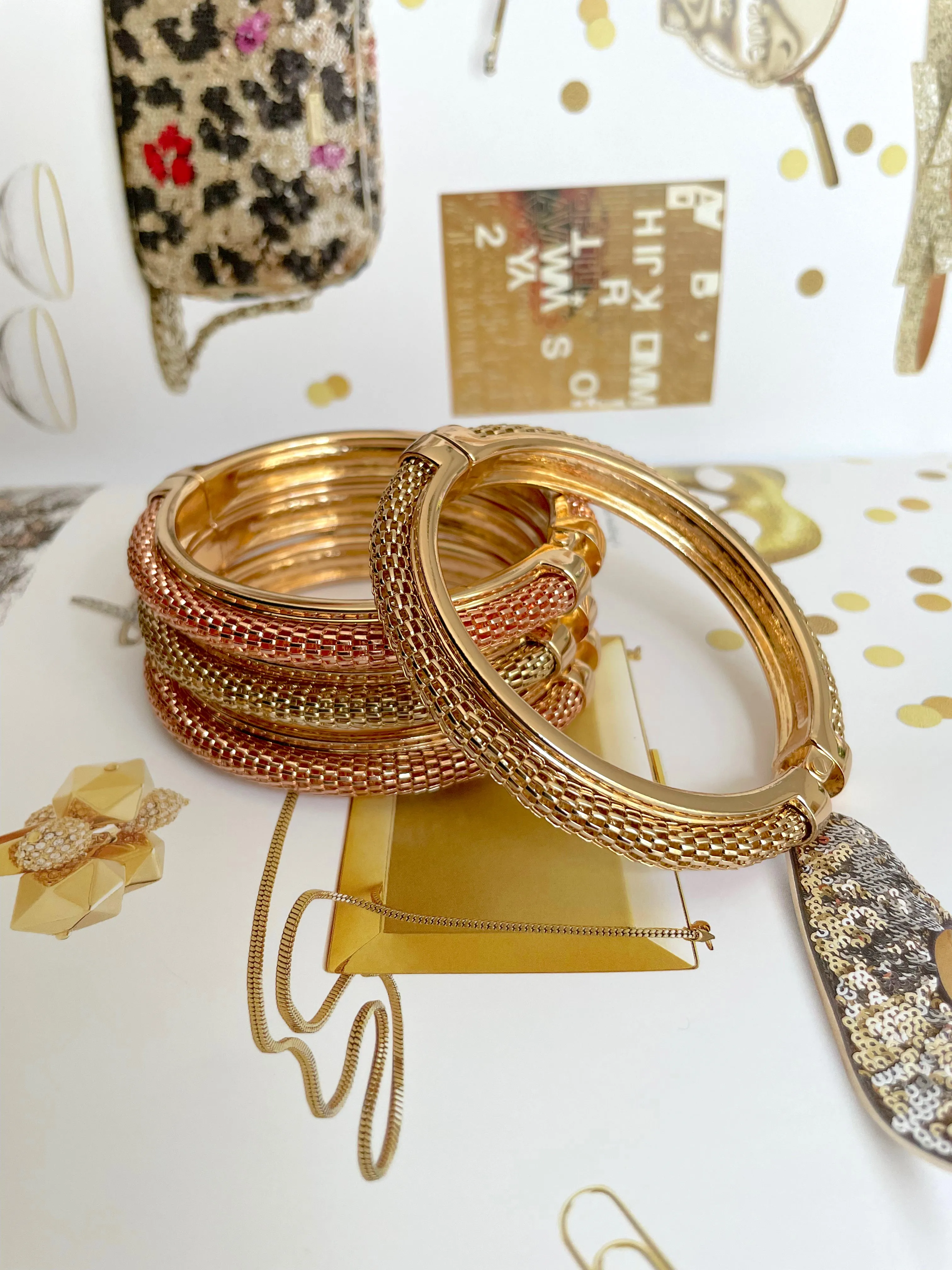 Gold plated mesh bangle bracelets