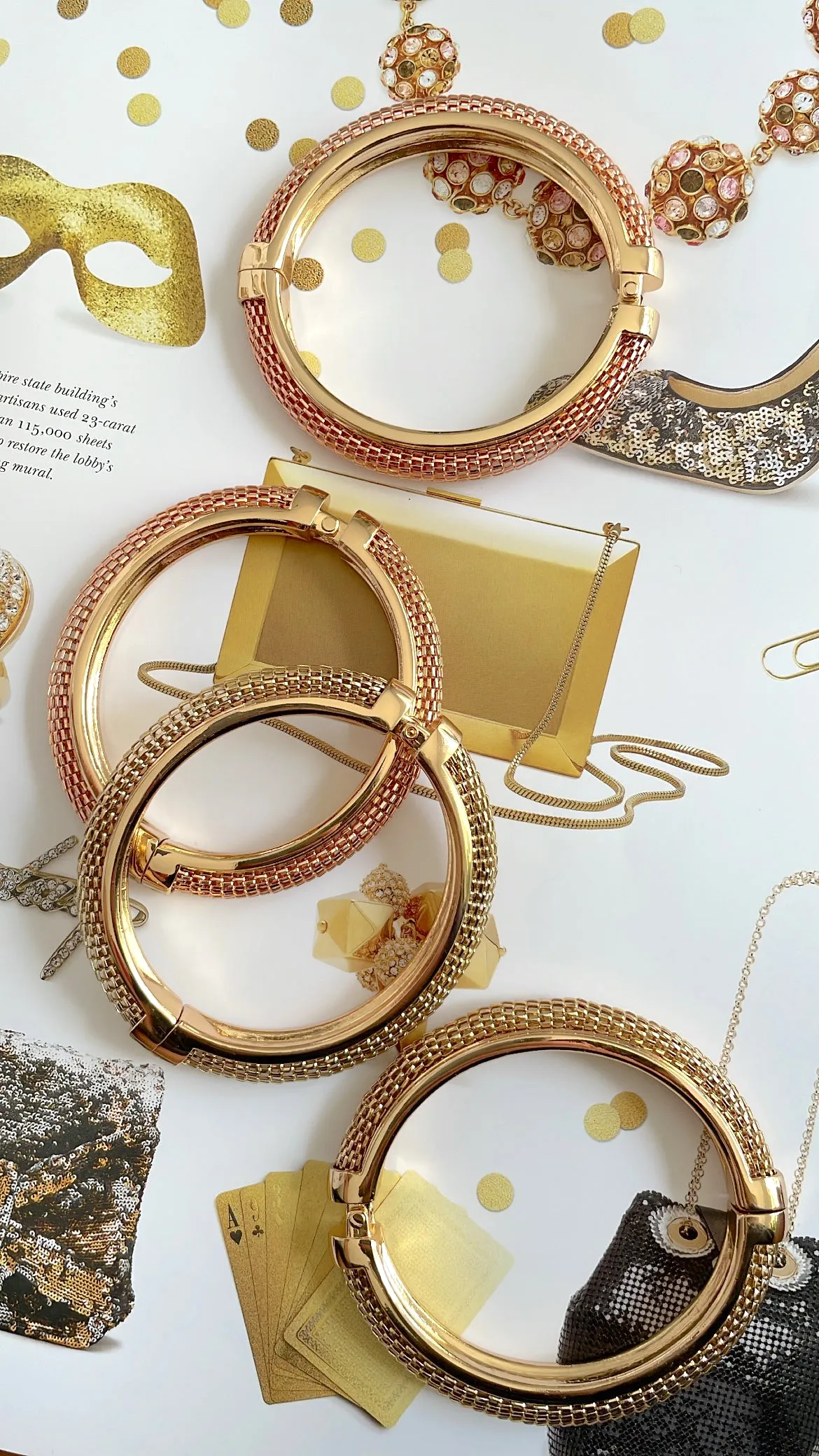 Gold plated mesh bangle bracelets