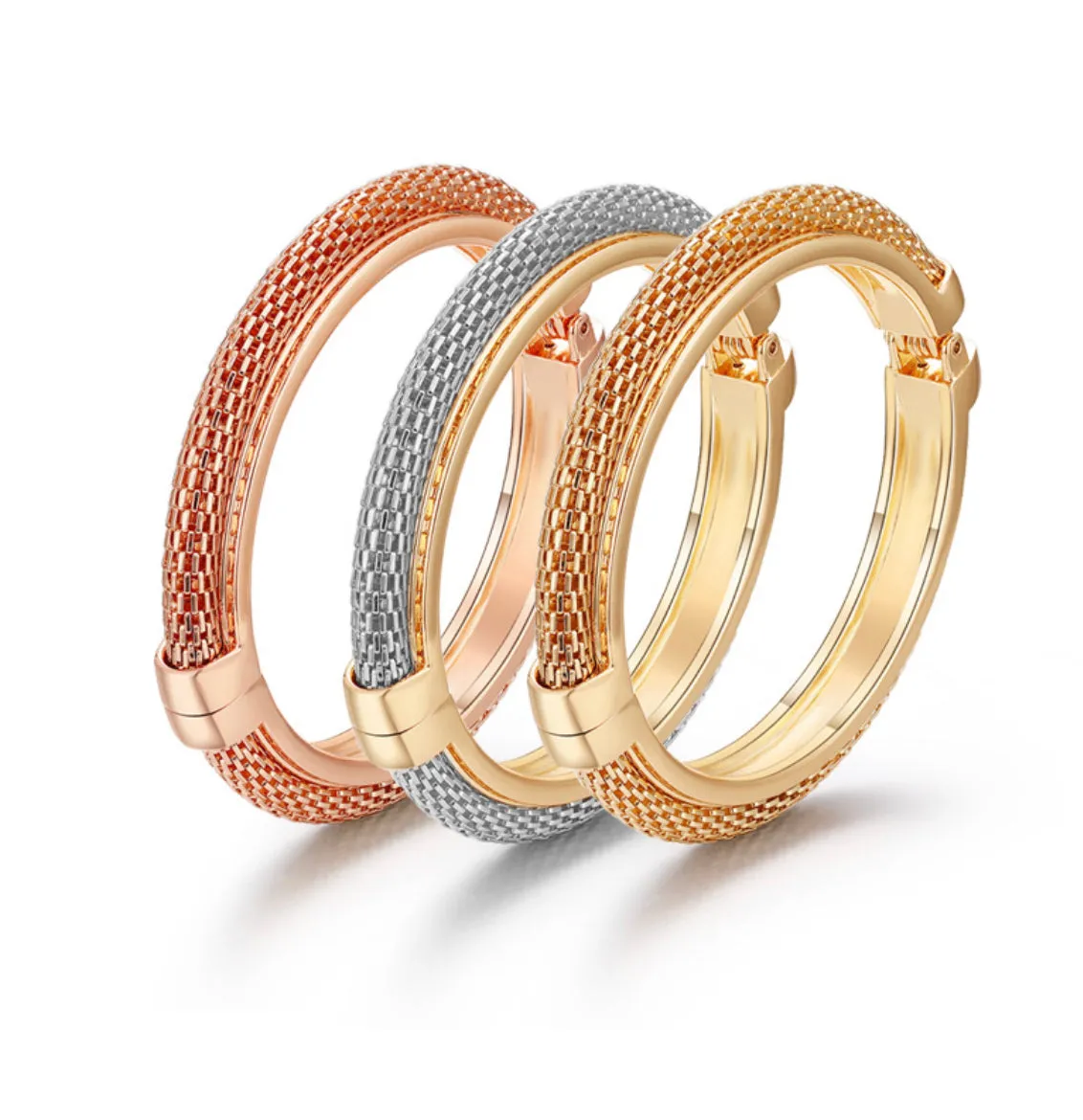 Gold plated mesh bangle bracelets