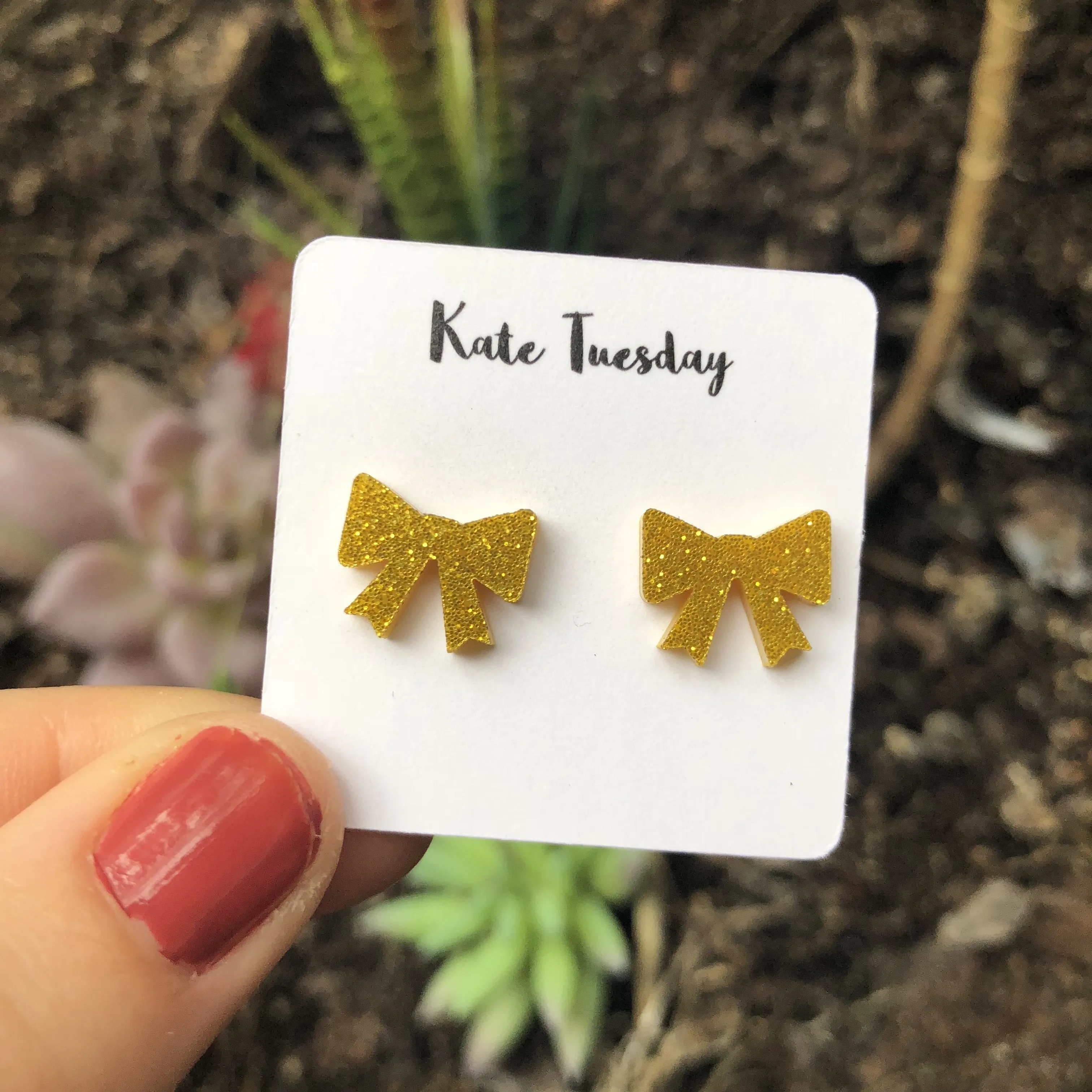 Golden Bow Acrylic Earrings