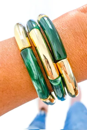 Green Marble Acrylic Tube Bamboo Bracelet