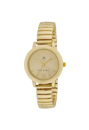 HEATHER Round Face Expandable Bracelet Watch in Gold, 30mm