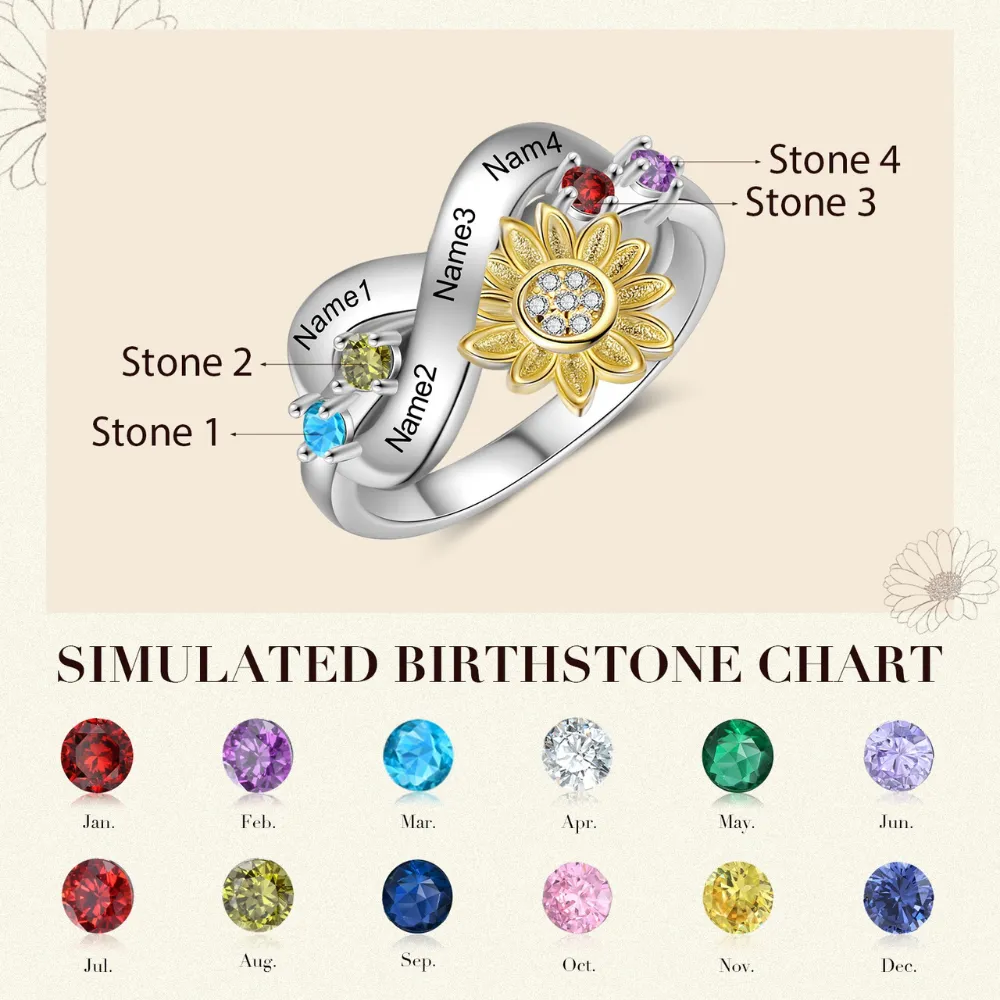 Infinity Sunflower Name Engraved Rings For Women