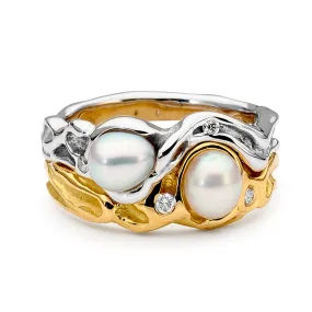 Interlocking Seedless Pearl and Diamond Rings