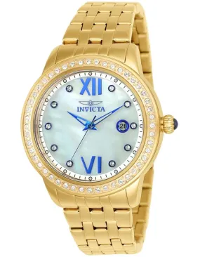 INVICTA Angel Womens 48 Crystal Watch - Gold-Tone - Mother of Pearl Dial - 100m