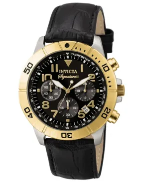 Invicta Mens Signature Chronograph Watch - Two-Tone Case - Black Dial - Leather