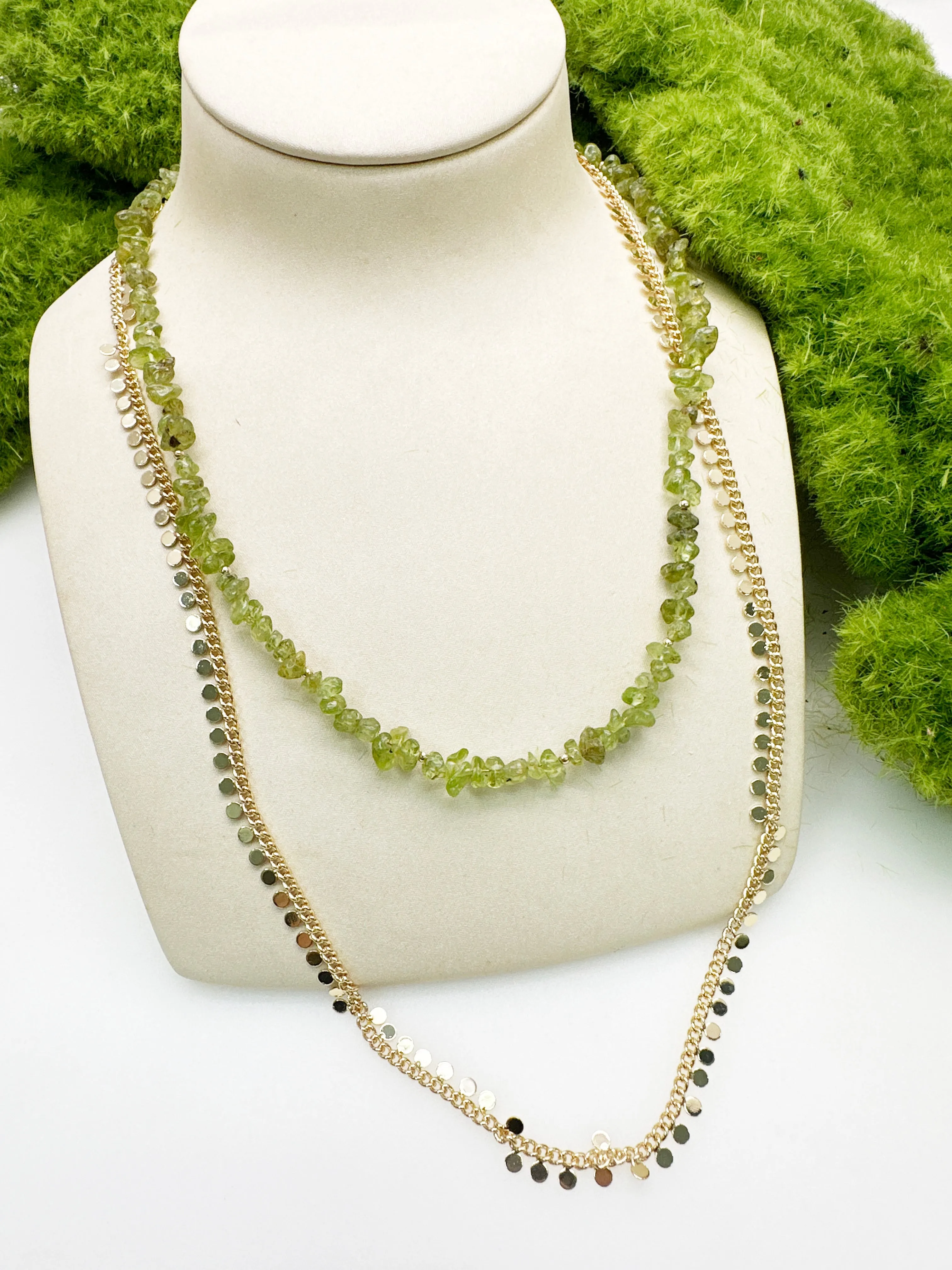 Irregular Peridot Double Layer Necklace LN082