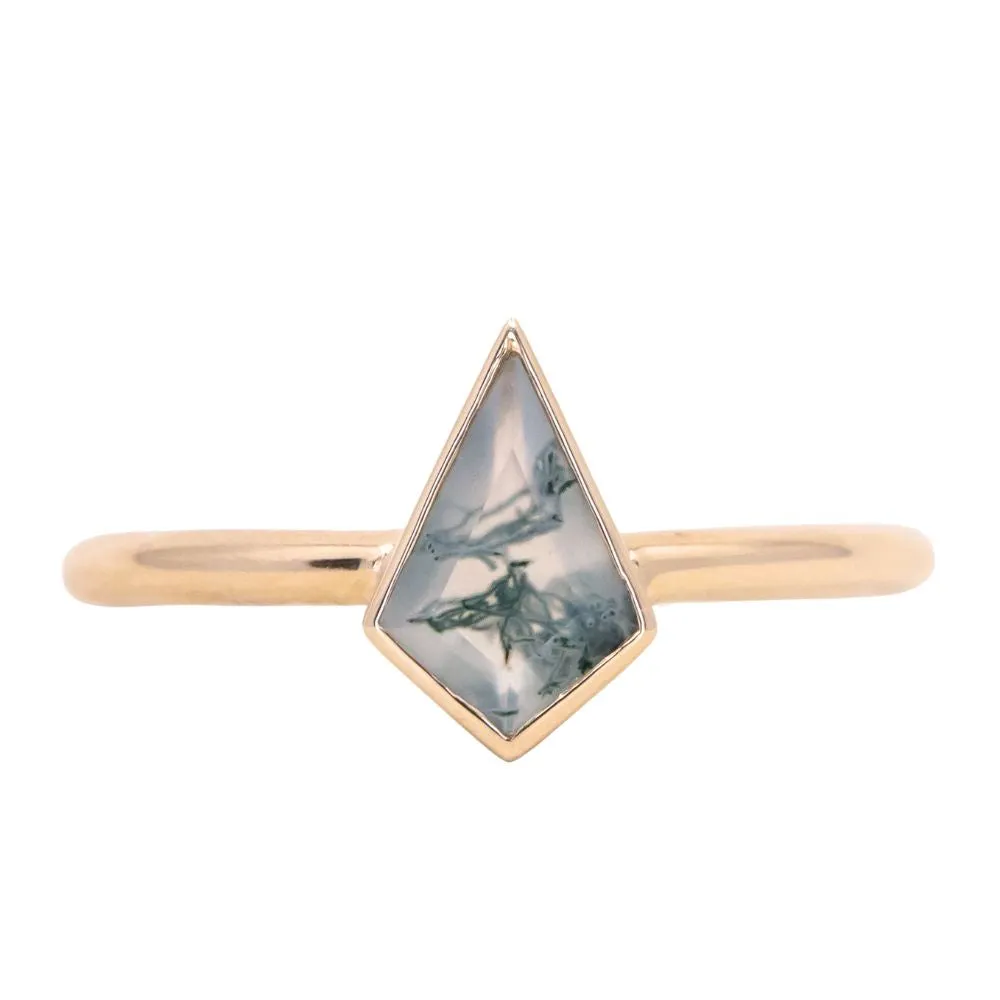 Kite Moss Agate Bezel Rings in 14K Yellow & White Gold