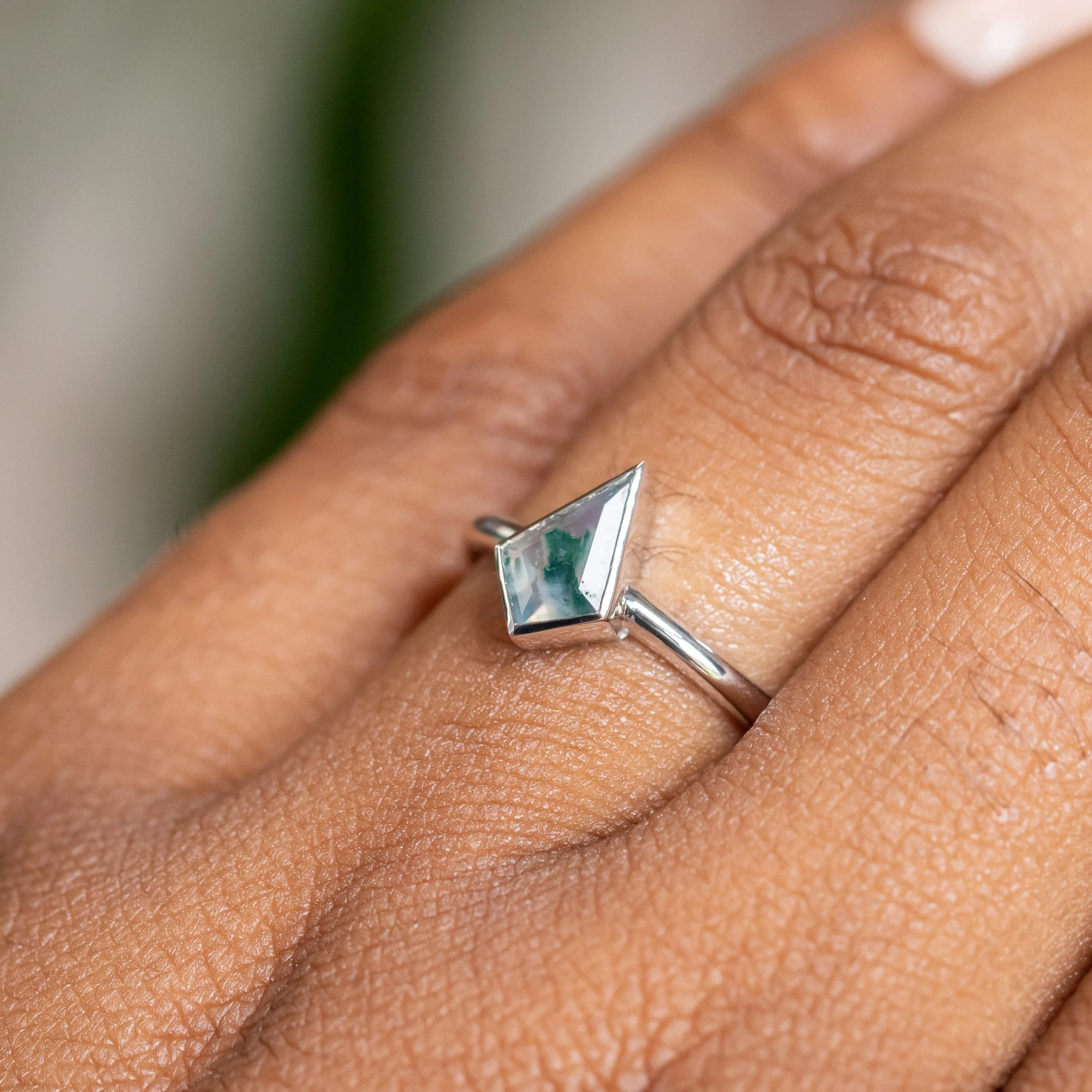 Kite Moss Agate Bezel Rings in 14K Yellow & White Gold