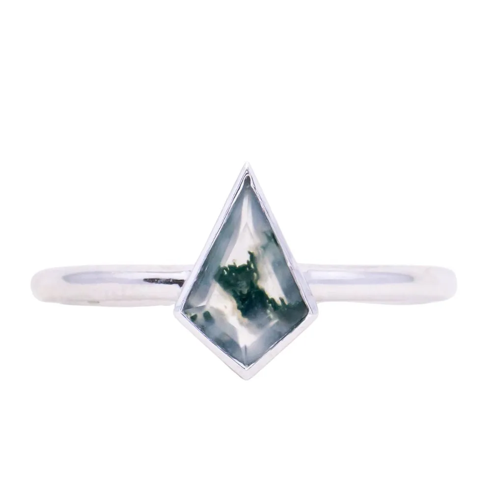 Kite Moss Agate Bezel Rings in 14K Yellow & White Gold