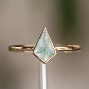 Kite Moss Agate Bezel Rings in 14K Yellow & White Gold