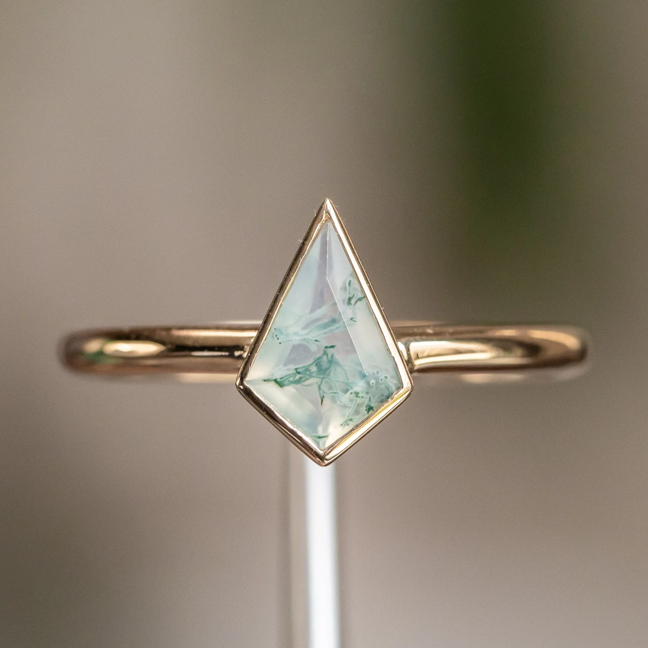 Kite Moss Agate Bezel Rings in 14K Yellow & White Gold