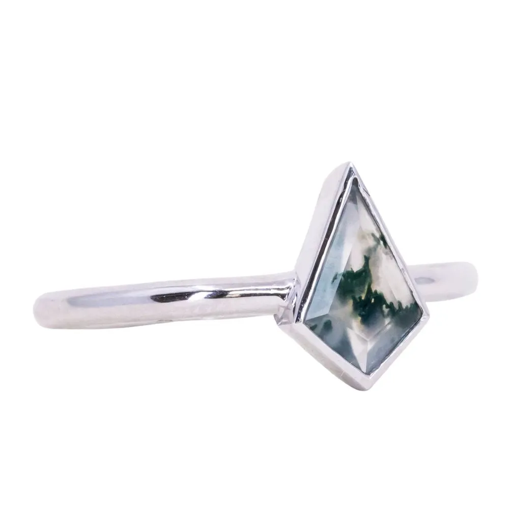 Kite Moss Agate Bezel Rings in 14K Yellow & White Gold