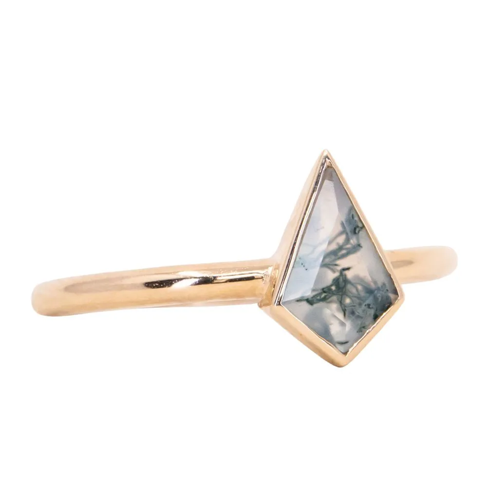 Kite Moss Agate Bezel Rings in 14K Yellow & White Gold