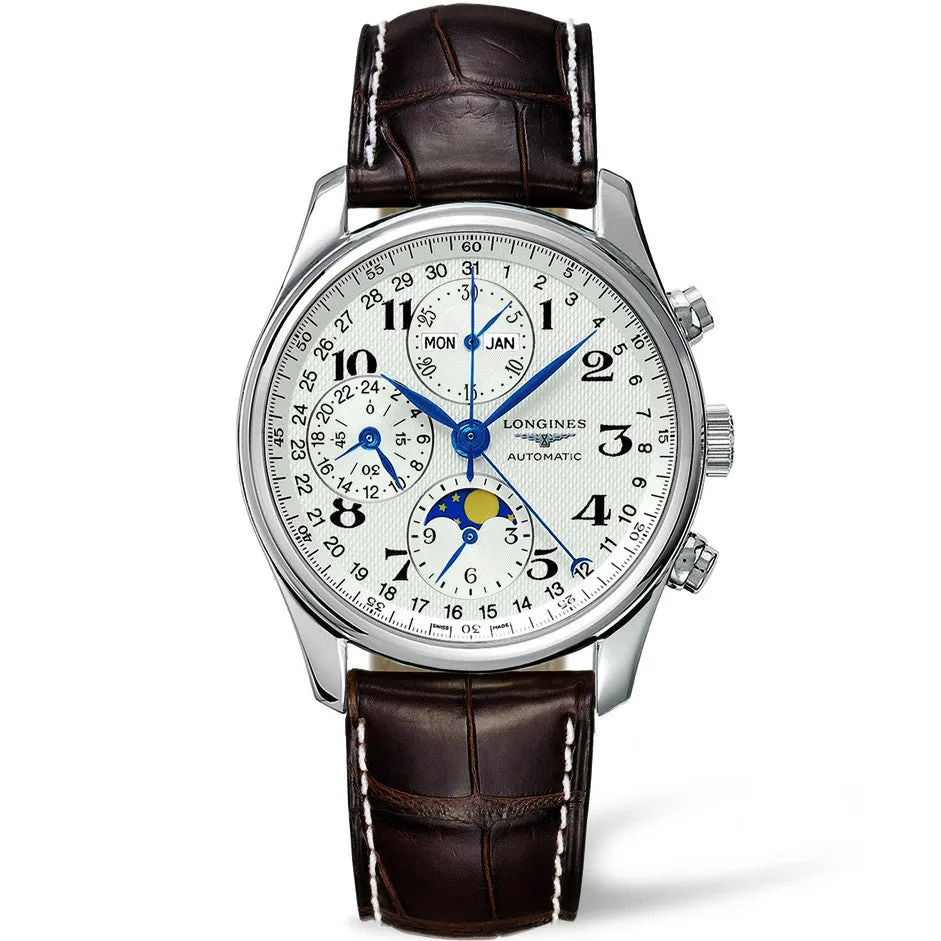 Longines Master 40MM Automatic Chronograph Moonphase Brown Alligator Watch L26734783