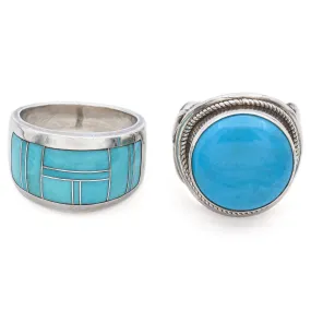 Lot of 2 Vintage Sterling Silver Turquoise Southwestern Rings Size 6.75 & 7.5