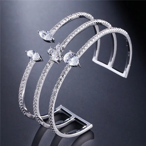 Luxury Round Shape Clear Micro Pave Zirconia Stone Open Cuff Rings & Bracelets