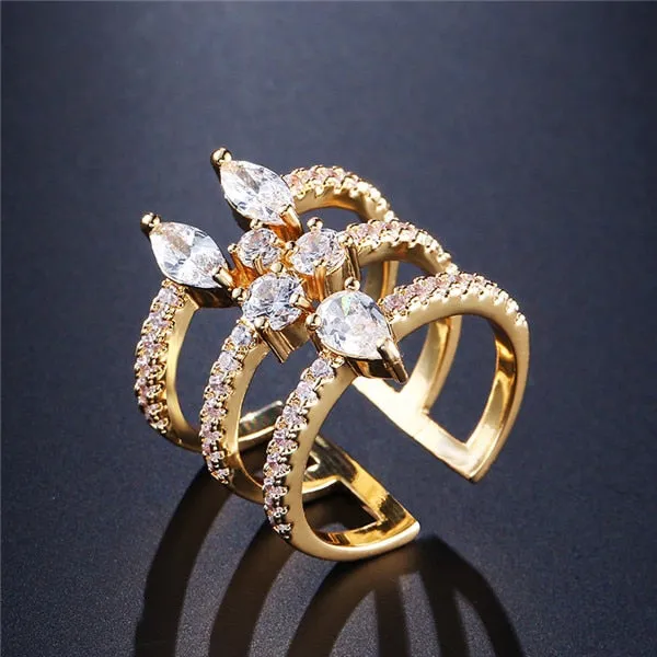 Luxury Round Shape Clear Micro Pave Zirconia Stone Open Cuff Rings & Bracelets