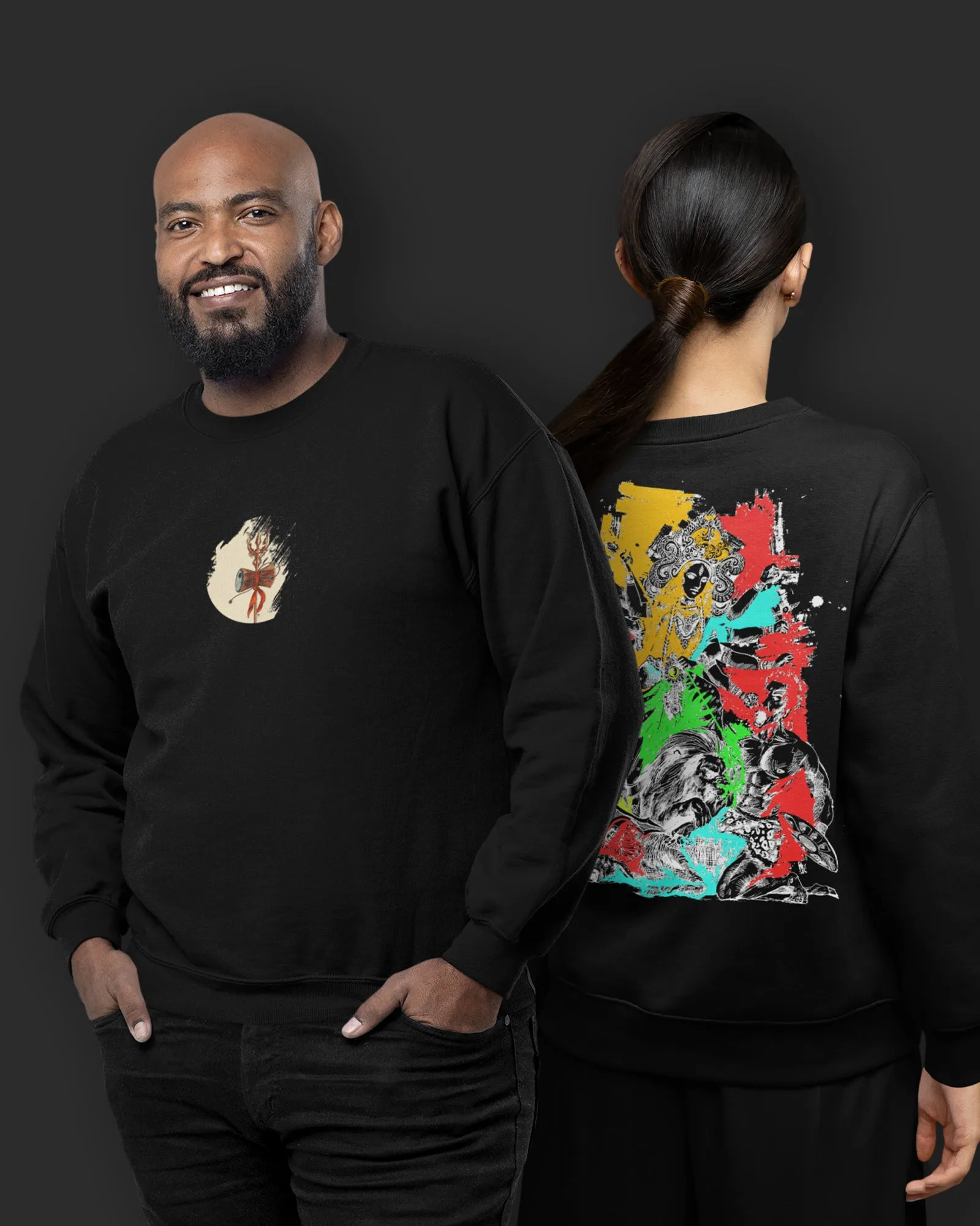 Mahakali Drop Shoulder Sweatshirt: Black