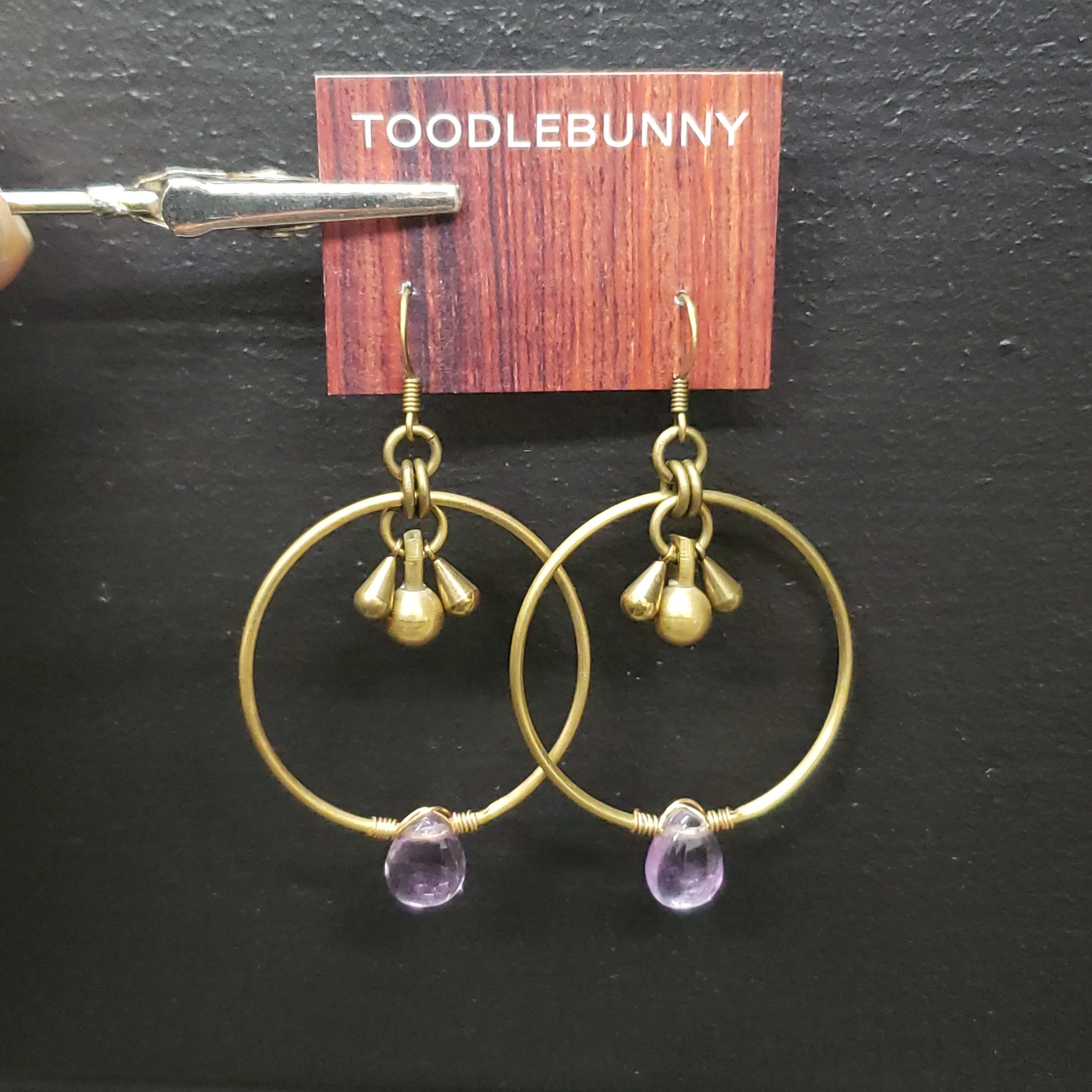 Modern Hoops Drop Earrings - Amethyst