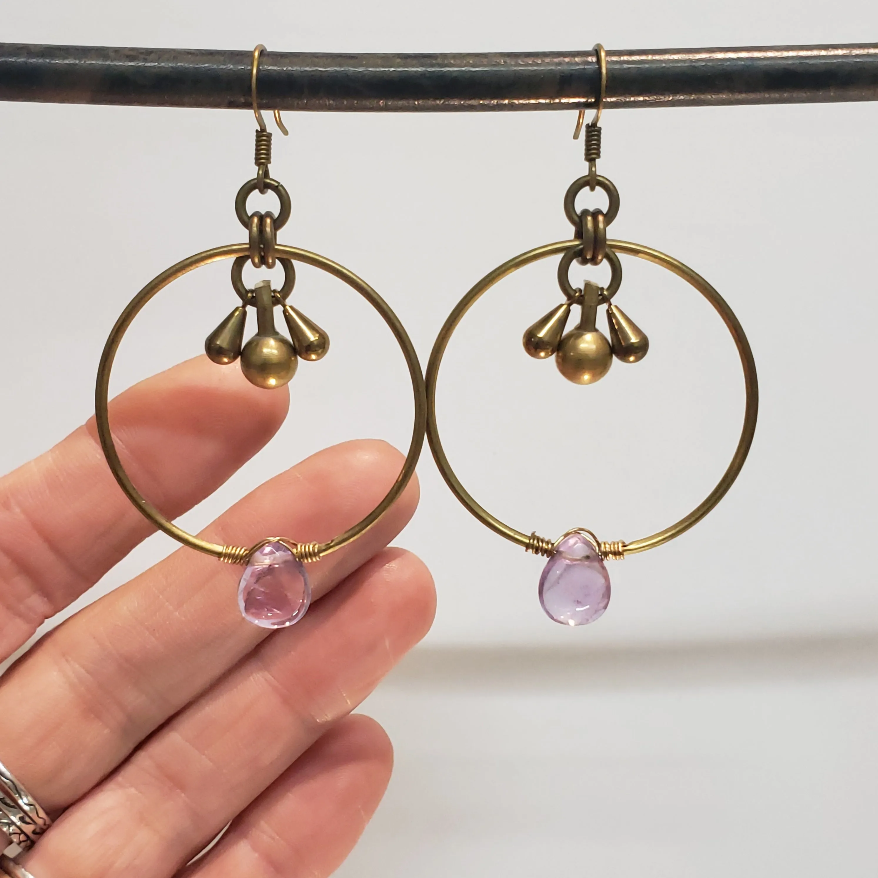 Modern Hoops Drop Earrings - Amethyst