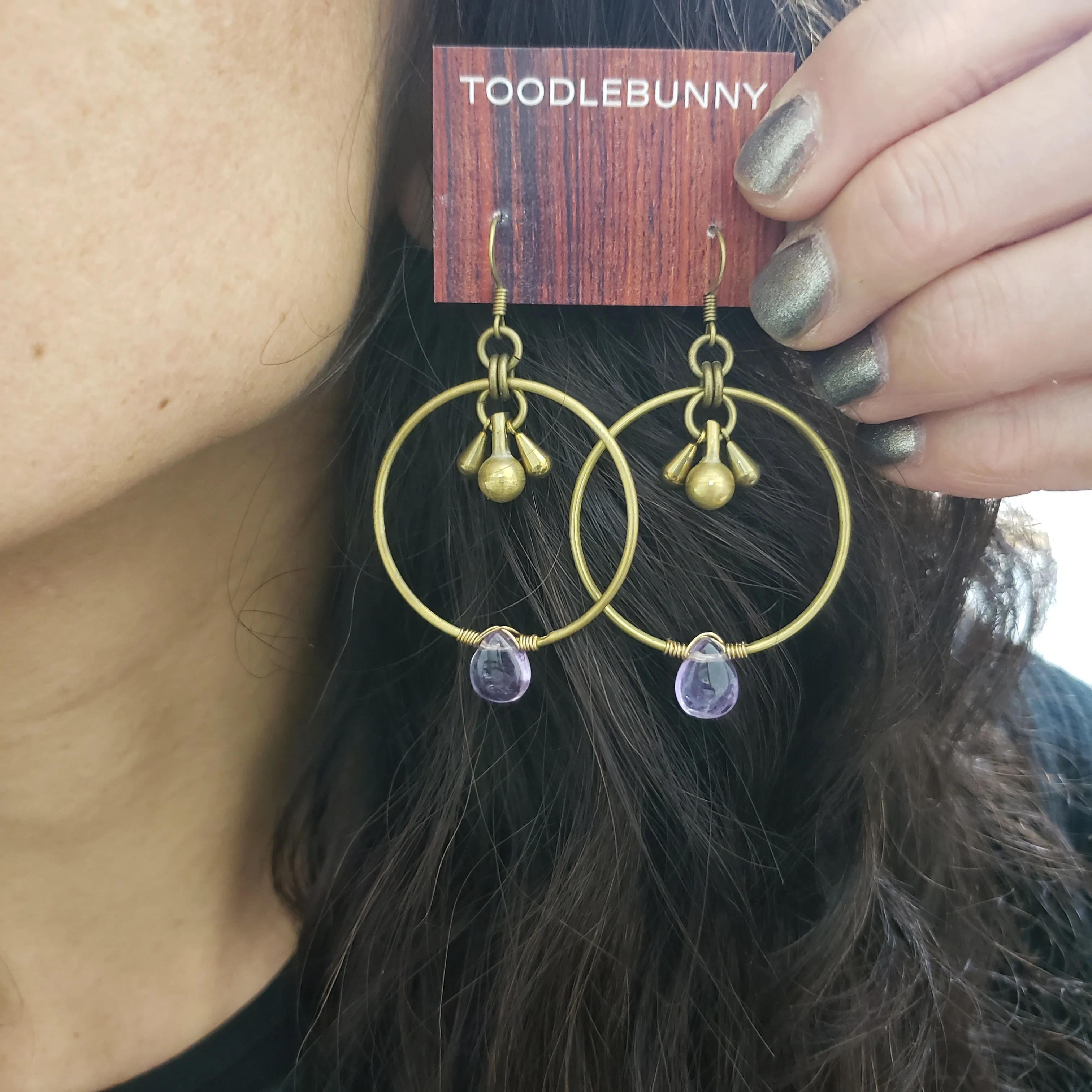 Modern Hoops Drop Earrings - Amethyst