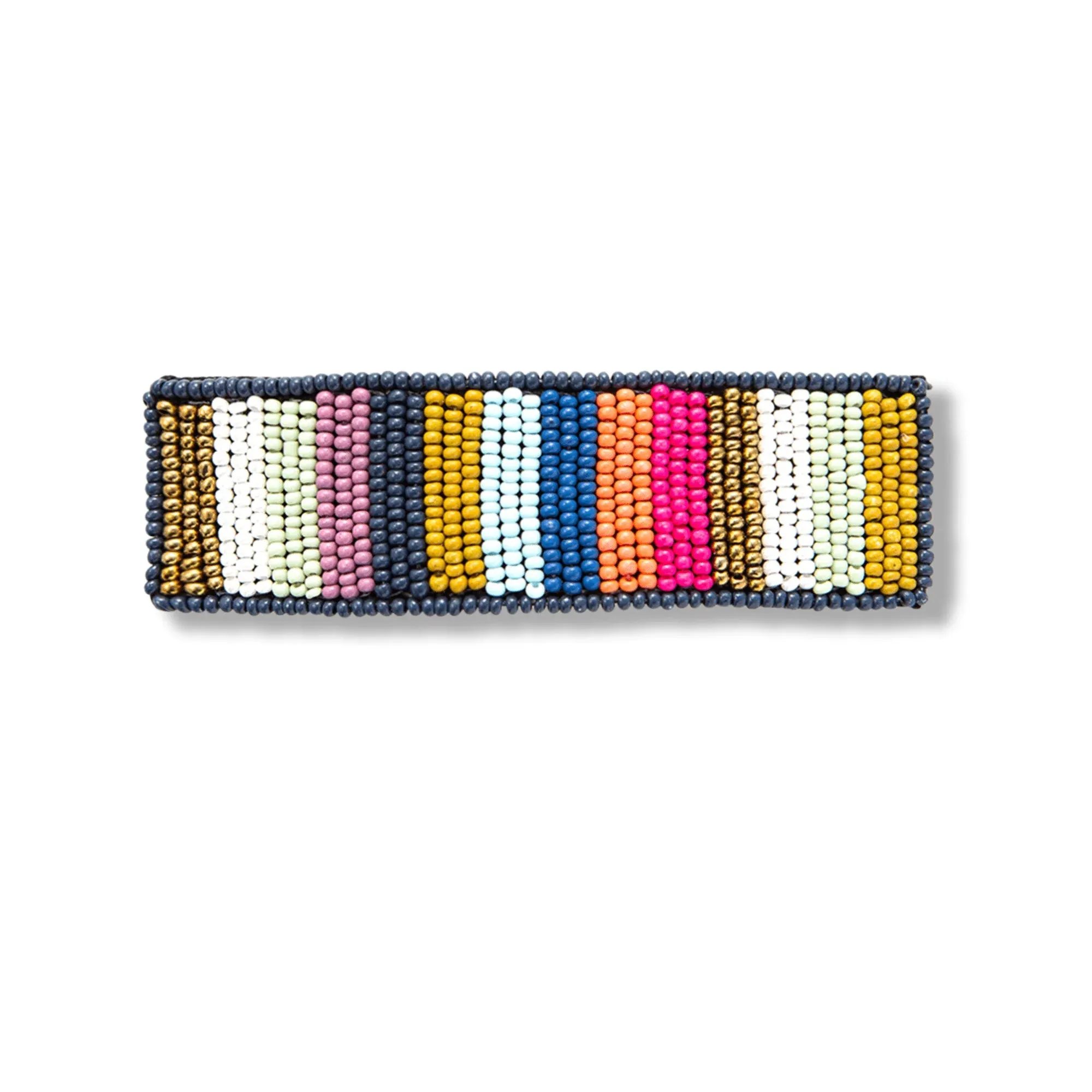 Multi Color Beaded Stripe Hair Barrette