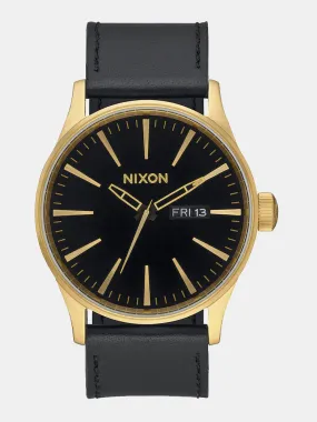 Nixon Sentry Leather 42mm Watch - Gold / Black