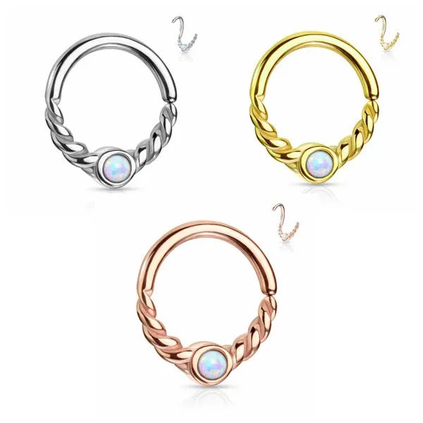 Opal Centered Braided Half Circle Bendable Segment Rings - Silver | Gold | Rose Gold