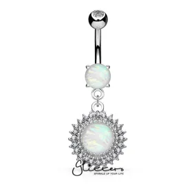 Opal Glitter Set Crystal Paved Round Shield Dangle Belly Button Navel Rings