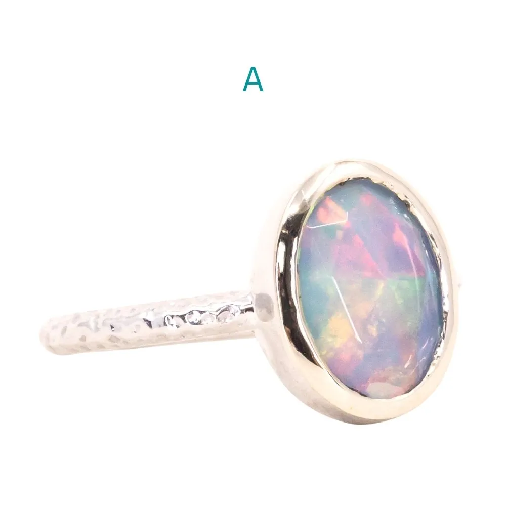 Oval Bezel Set Rosecut Opal Rings in 14K White Gold