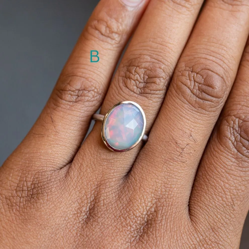 Oval Bezel Set Rosecut Opal Rings in 14K White Gold