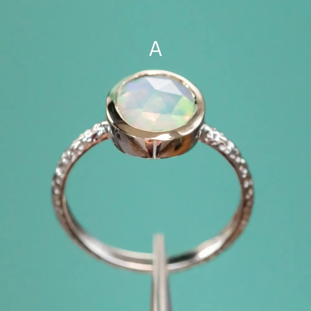 Oval Bezel Set Rosecut Opal Rings in 14K White Gold