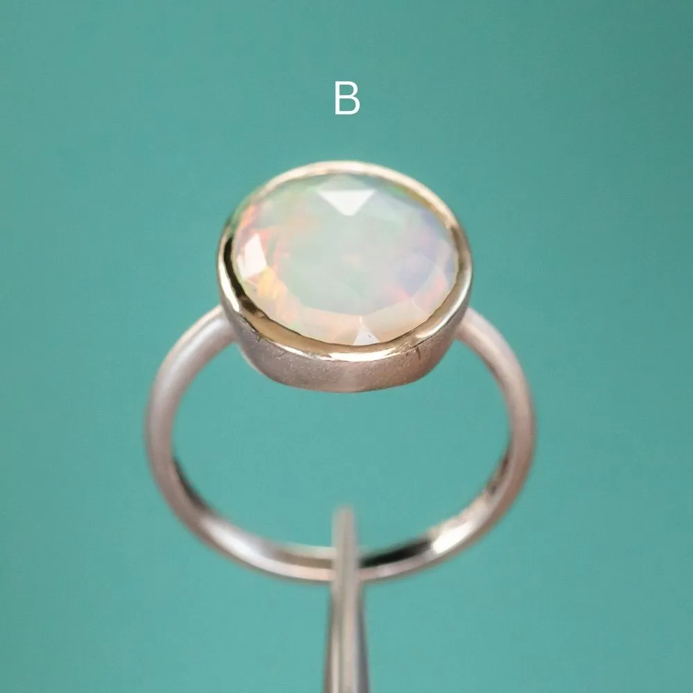 Oval Bezel Set Rosecut Opal Rings in 14K White Gold