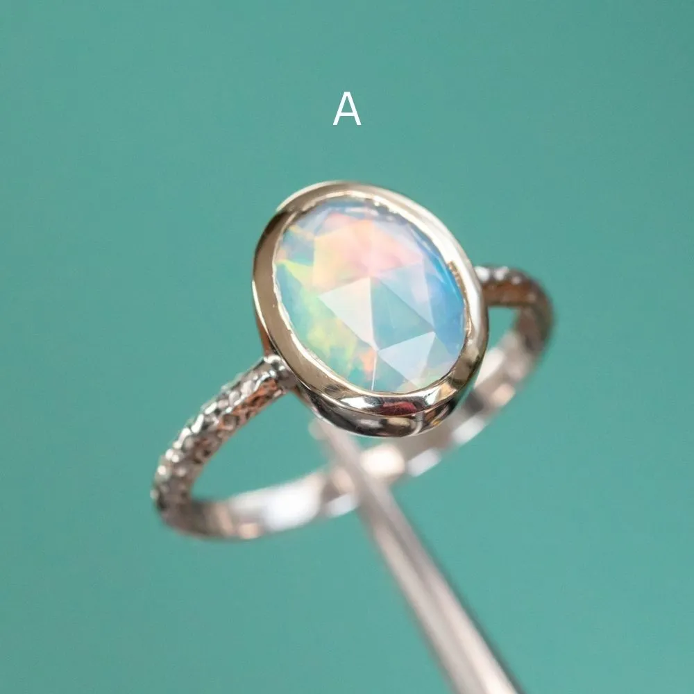 Oval Bezel Set Rosecut Opal Rings in 14K White Gold