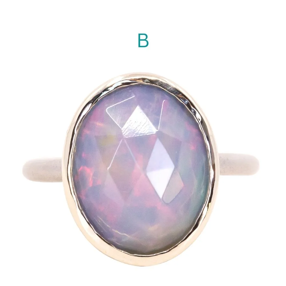 Oval Bezel Set Rosecut Opal Rings in 14K White Gold